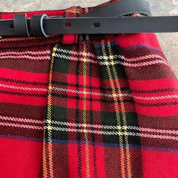 Vintage Tartan Plaid Wool Pencil Skirt with Ruffle detail Sz 8 with belt - Picture 5 of 11